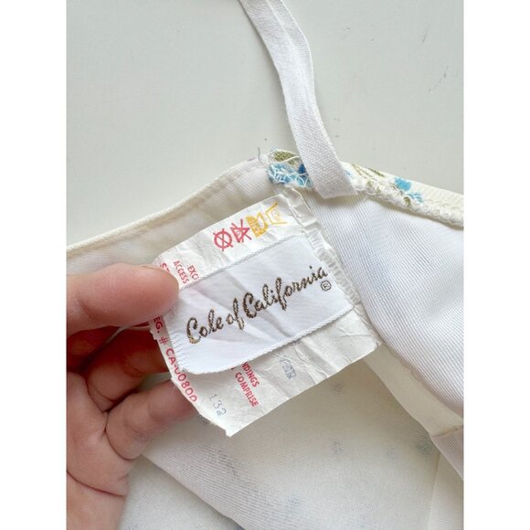 Vintage 70's COLE OF CALIFORNIA Ivory Blue Floral Halter Maxi Dress, Size 14 - Picture 12 of 14